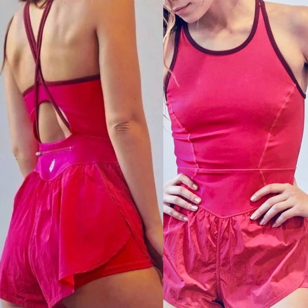 New Free People Movement Last Mile Wave Rider Runsie Romper Magenta Pink Small
